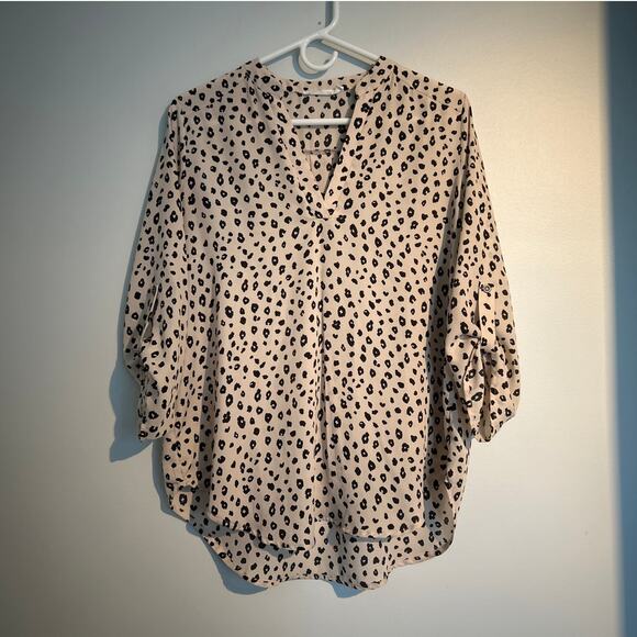 Lush Flowy Animal Print Blouse, Beige and Black, Women's Medium - Picture 1 of 7